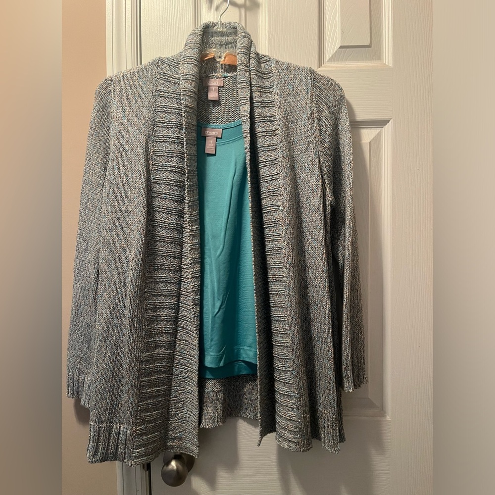 Chico’s cardigan and tank top.